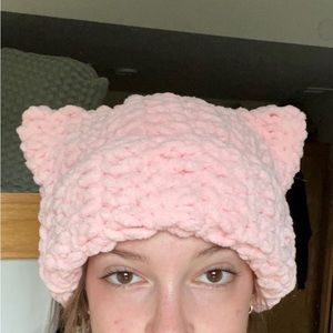 pink fluffy cat hat